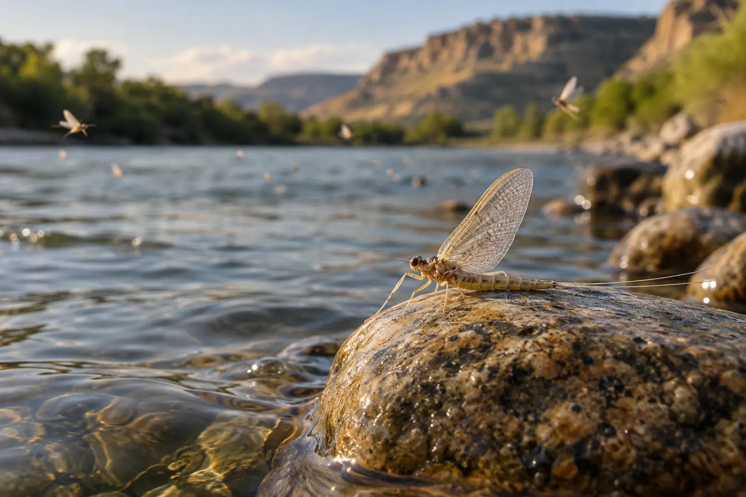 Original close-up of a mayfly above the Bighorn River