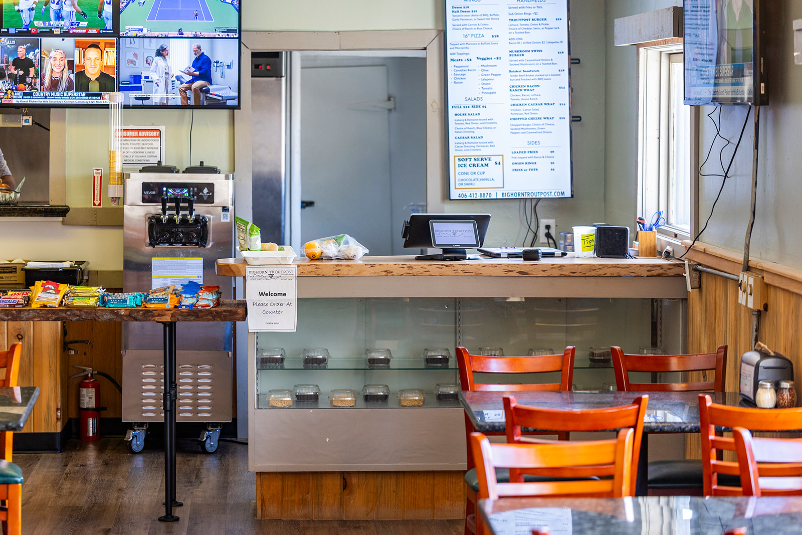 Order counter and soft serve machine at Bighorn Troutpost